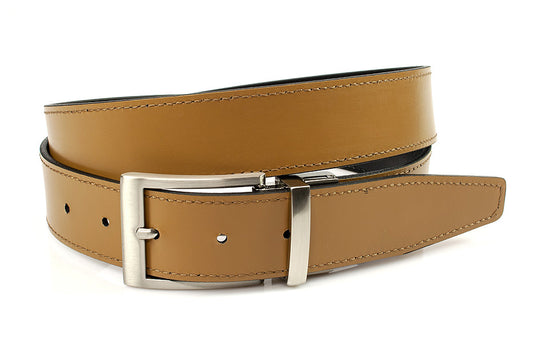 Draaibare (reversibel) riem camel/zwart