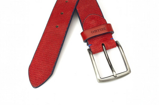 heren jeans riem rood leer 4 cm