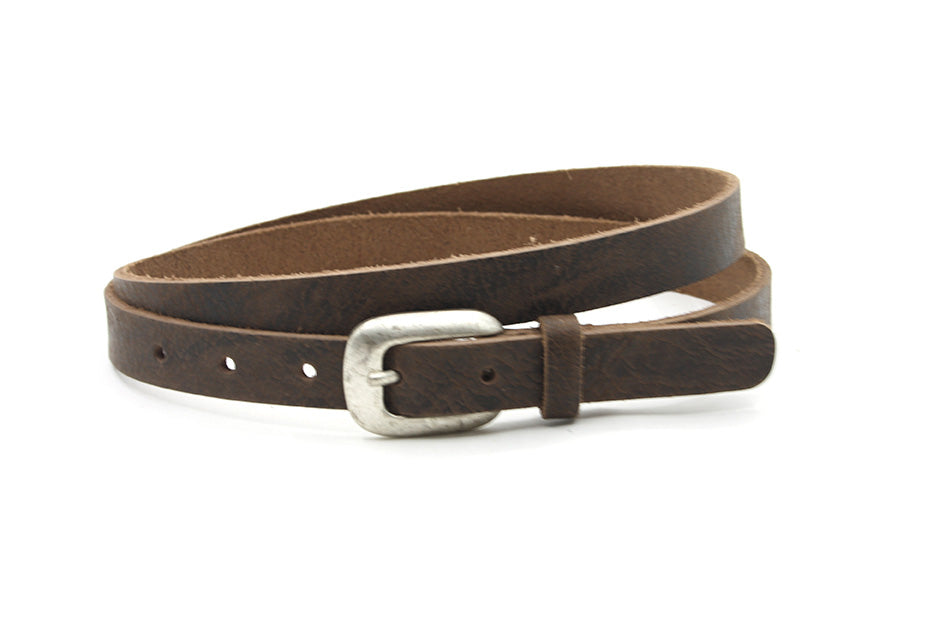 dames smalle riem bruin leer 2 cm