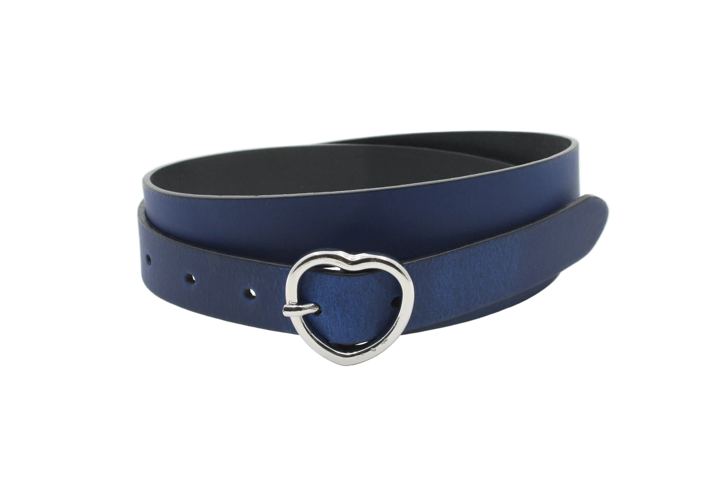 Dames riem blauw - Smalle leren riem 2,5cm met zilverkleurige gesp