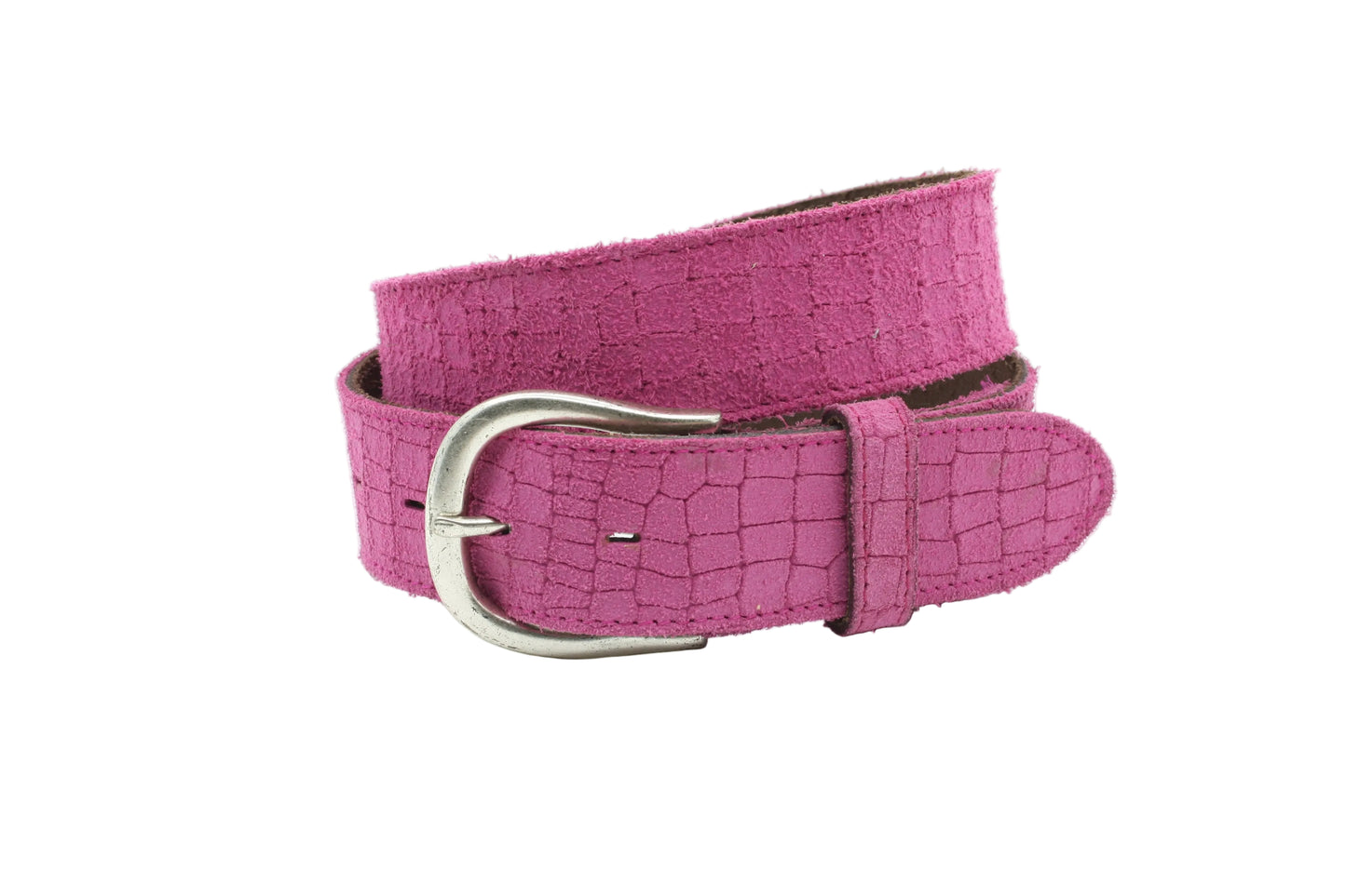 Dames riem fuchsia - Basic leren riem 4cm met krokoprint