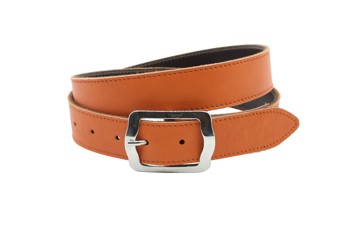 Dames riem oranje - Basic leren riem 3,5cm met zilverkleurige gesp
