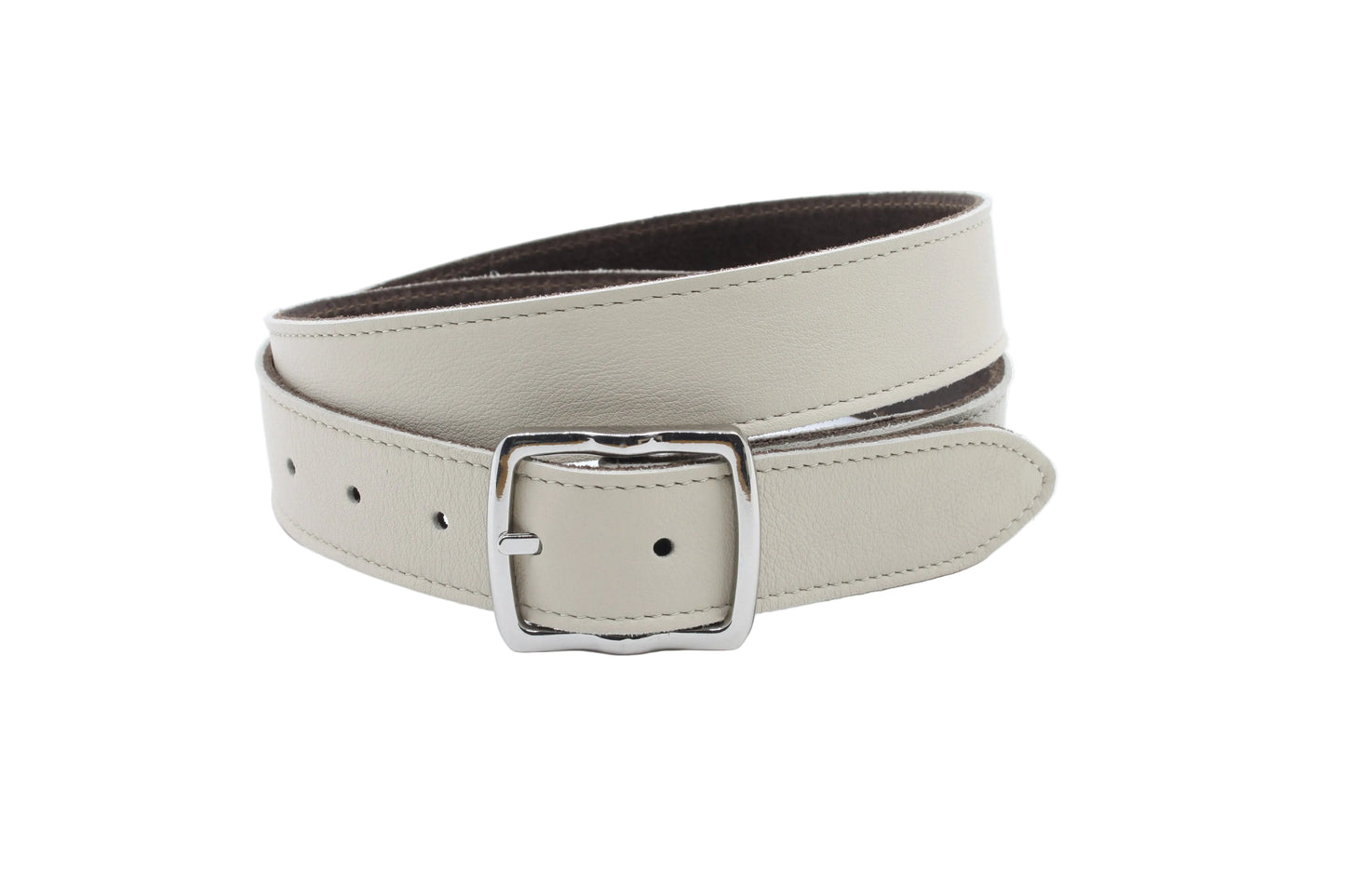 Dames riem beige - Basic leren riem 3,5cm met zilverkleurige gesp