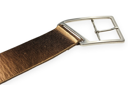 dames brede riem brons leer (metallic) 6 cm