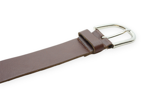 Afdelingriemen.nl bruine leren damesriem met zilverkleurige gesp en decoratieve details