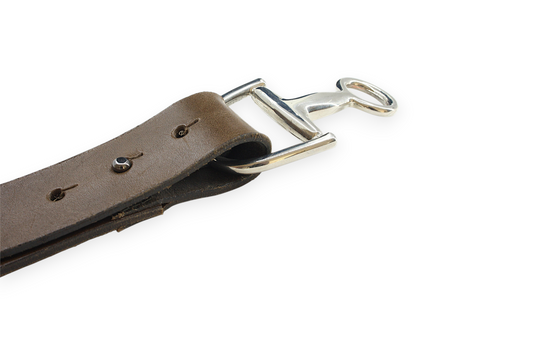 Afdelingriemen.nl bruine leren damesceintuur met een zilverkleurige bit-gesp voor een klassieke uitstraling.