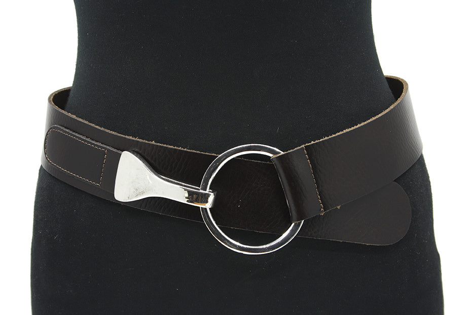 dames brede riem bruin leer 4.5 cm