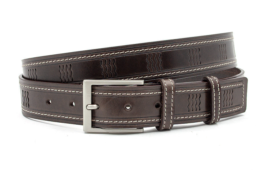 Unisex riem bruin met golfpatroon