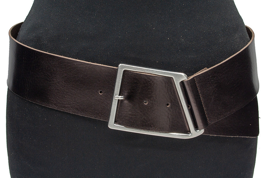 dames brede riem brons leer 6 cm