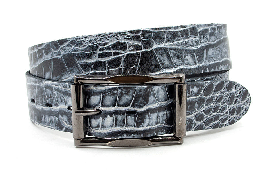 Dames riem zwart/zilver kroko