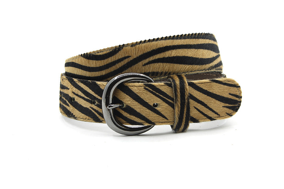 Dames riem lichtbruin/zwart zebra hair-on