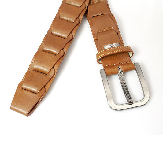 Heren fantasie vlecht riem cognac