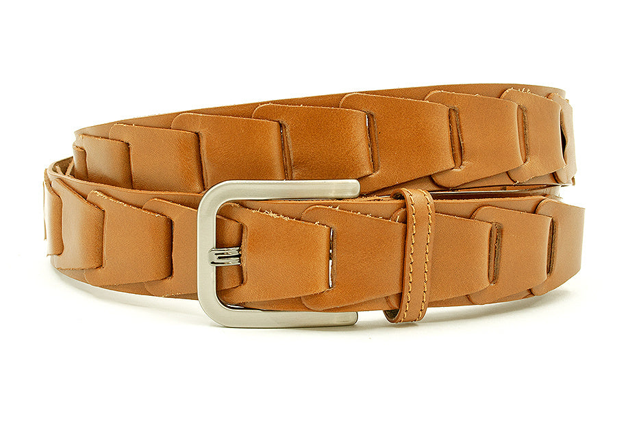 Heren fantasie vlecht riem cognac