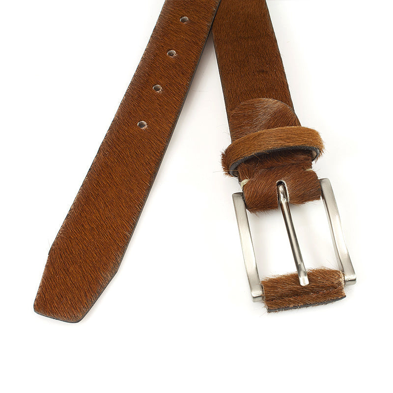 Dames/heren cognac kleurige hair-on riem