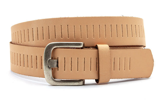 Zalmroze broekriem met gleufjes