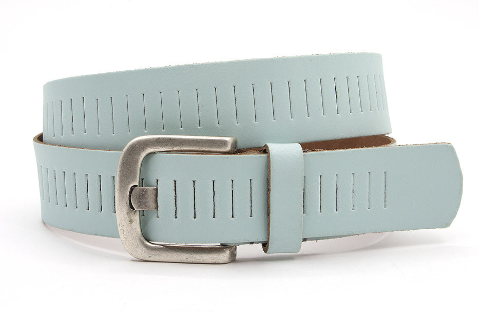 dames jeans riem licht blauw leer 4 cm