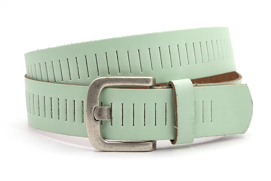 dames jeans riem mint groen leer 4 cm