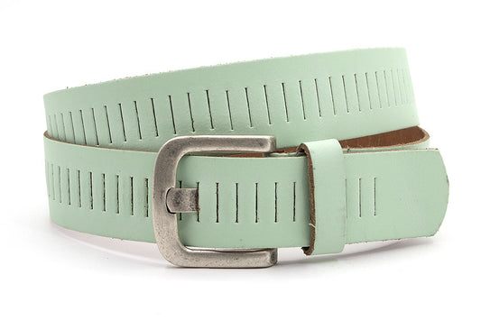 dames jeans riem mint groen leer 4 cm
