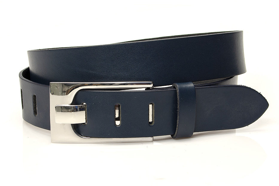 dames jeans riem blauw leer 4 cm
