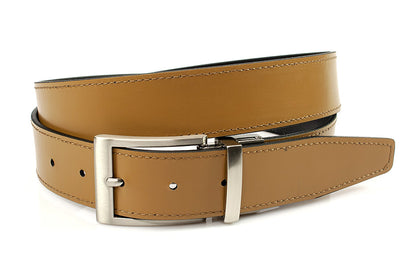 Draaibare (reversibel) riem camel/zwart