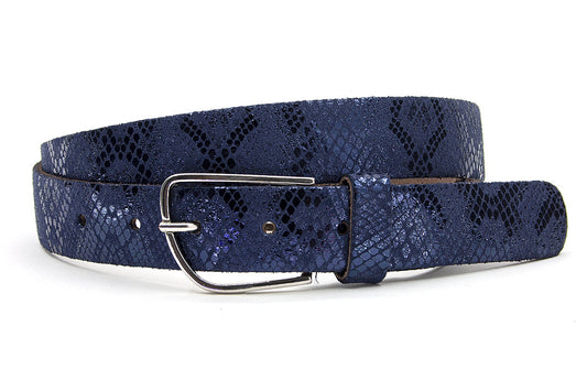 Blauwe dames riem met slangenprint