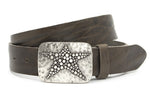 dames jeans riem bruin / groen leer 4 cm