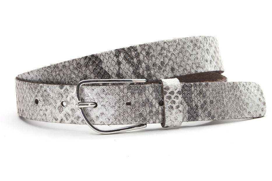 Leren witte dames riem met slangenprint