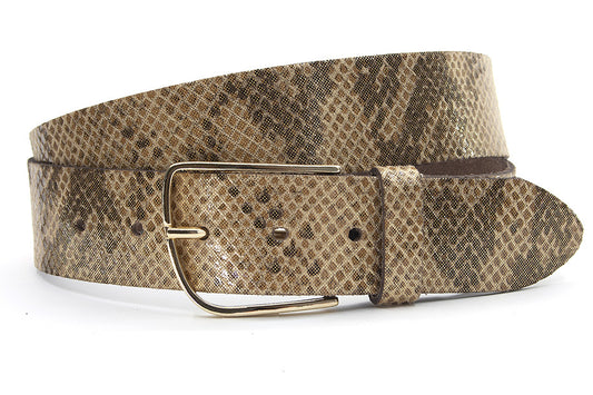 Dames riem bruin/ brons met slangenprint