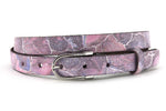 dames smalle riem roze/zilver leer 2 cm