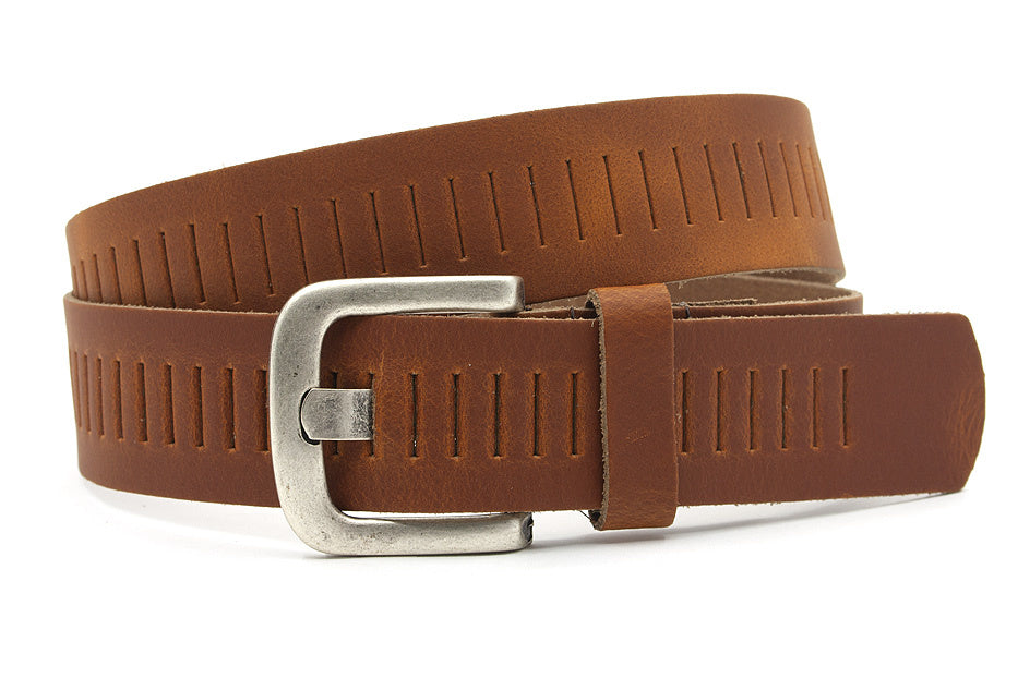 Cognac broekriem met gleufjes