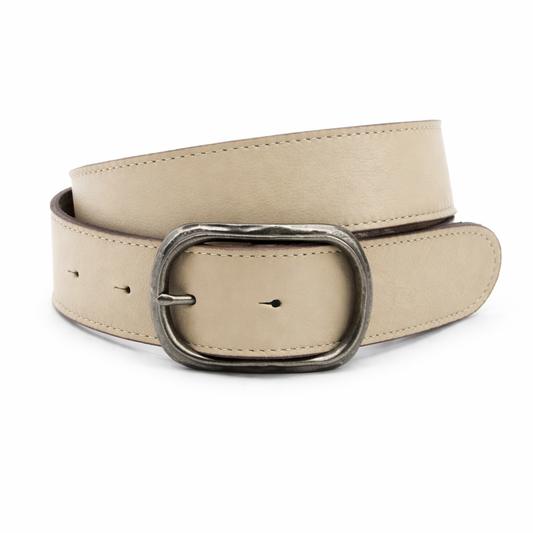 dames jeans riem beige leer 4 cm