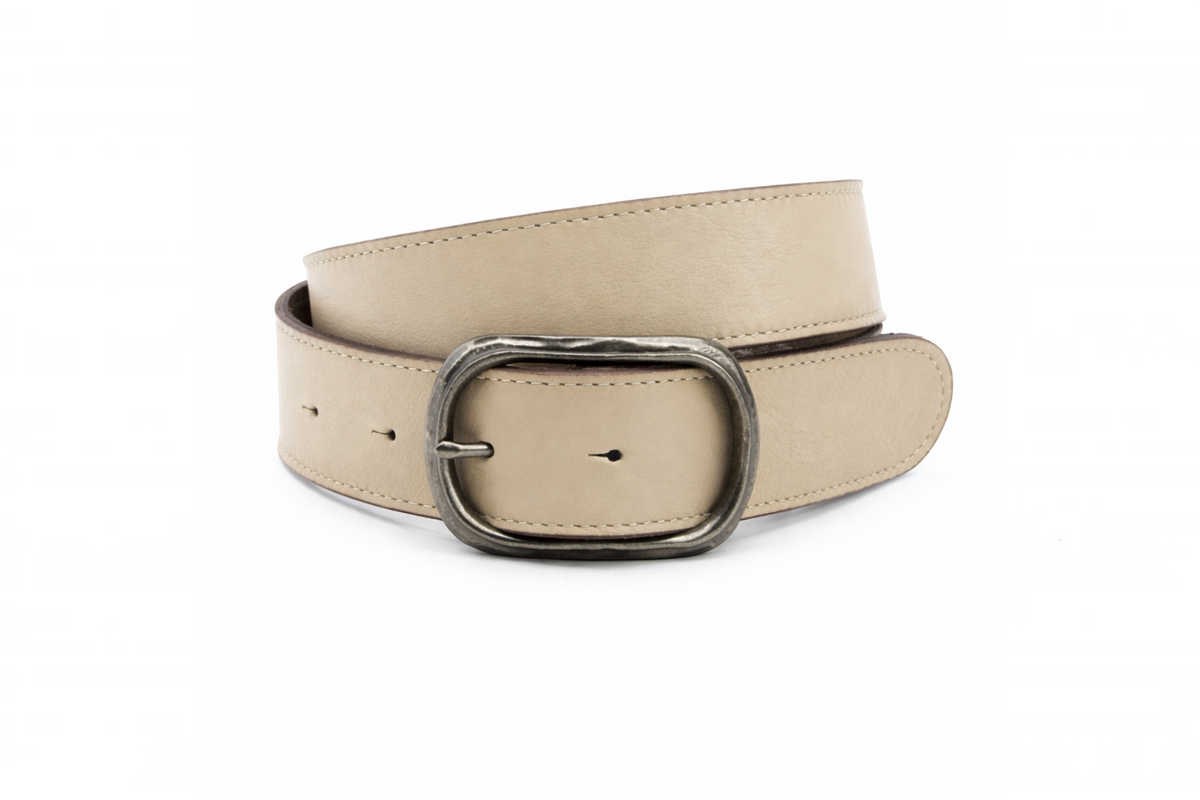 dames jeans riem beige leer 4 cm