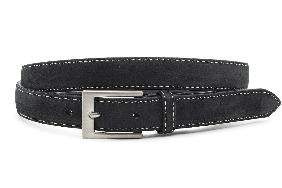 Zwarte smalle nubuck dames riem