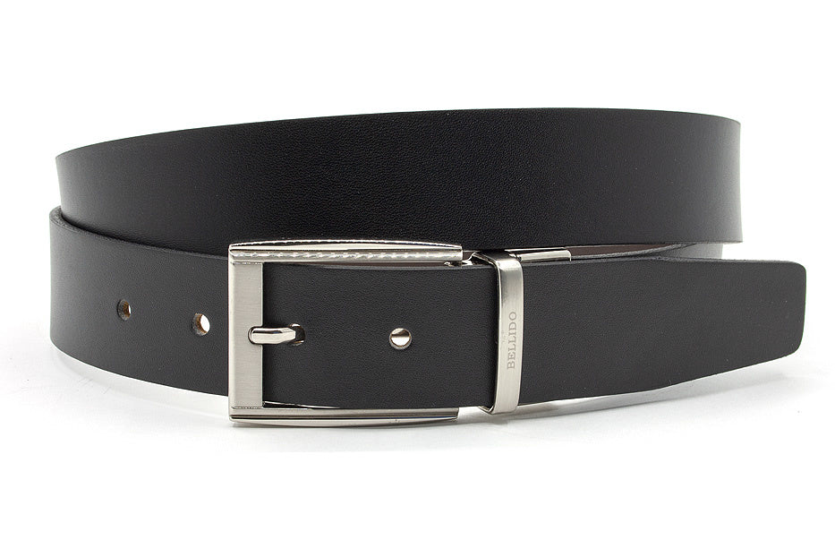 heren draaibare riem zwart / cognac leer 3.5 cm