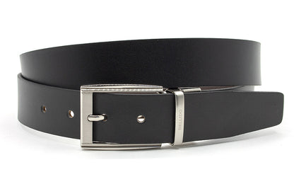 heren draaibare riem zwart / cognac leer 3.5 cm