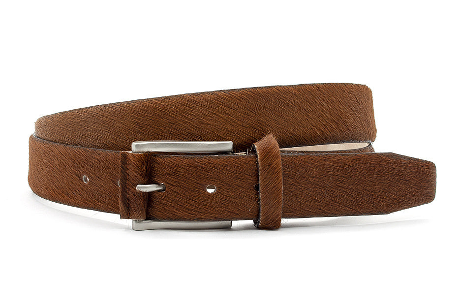 Dames/heren cognac kleurige hair-on riem