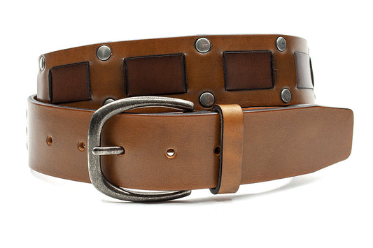 Jeans riem tabakbruin met studs