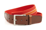 heren elastische riem rood / oranje leer 4 cm