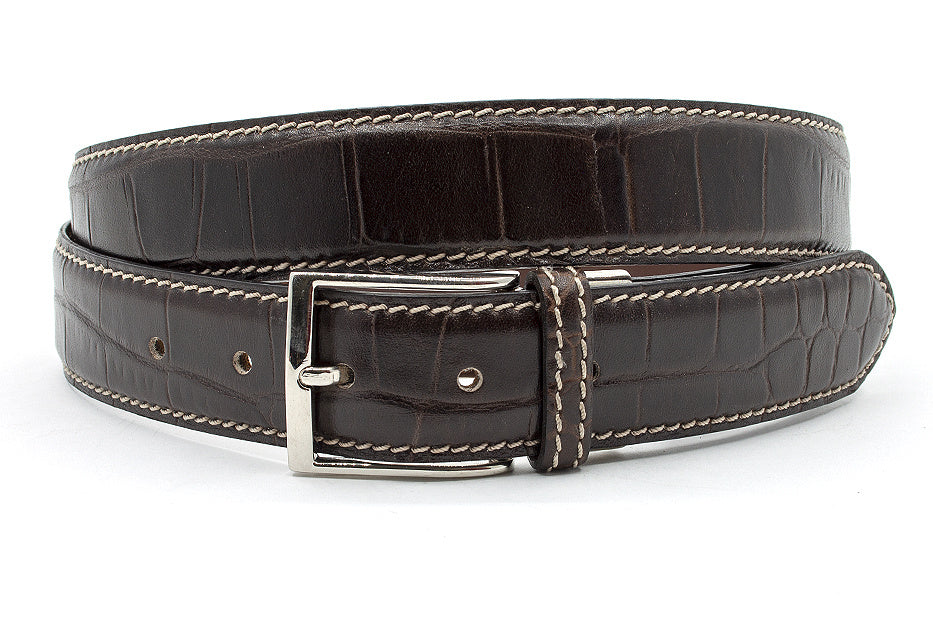 Bruine heren riem croco print