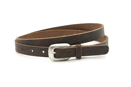dames smalle riem bruin leer 2 cm