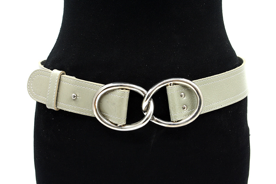 dames brede riem saliegroen leer 4 cm