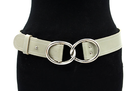 dames brede riem saliegroen leer 4 cm