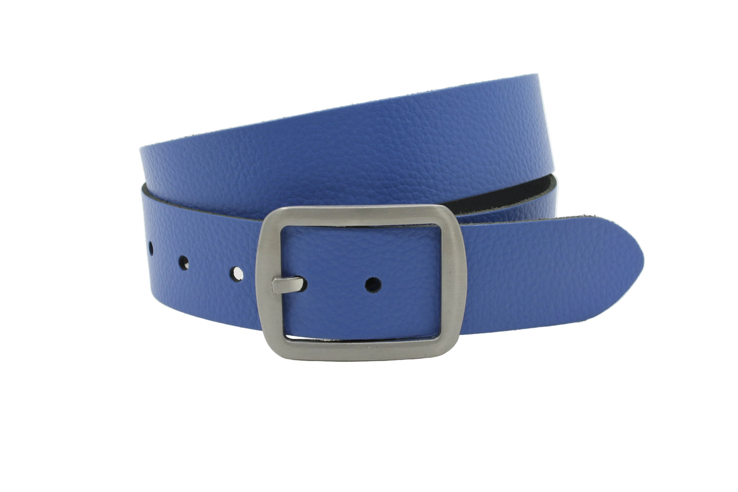 Dames riem blauw - Basic leren riem 4cm met zilveren vierkante gesp