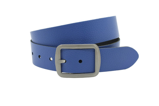 Dames riem blauw - Basic leren riem 4cm met zilveren vierkante gesp