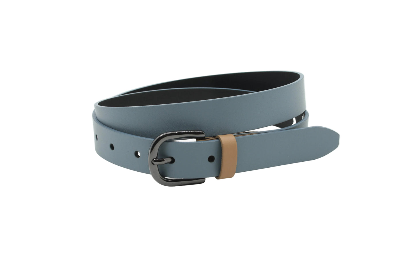 Dames riem lichtblauw - Basic leren riem 2cm met zilver-zwarte gesp