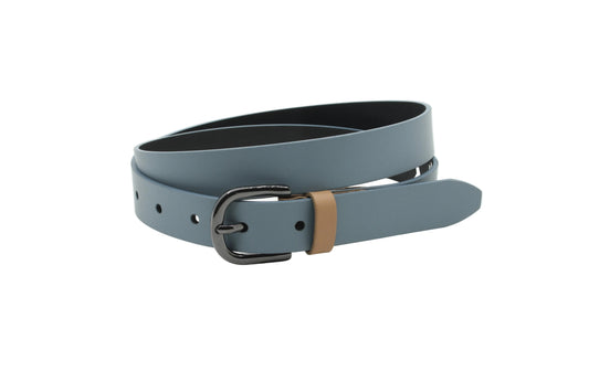 Dames riem lichtblauw - Basic leren riem 2cm met zilver-zwarte gesp