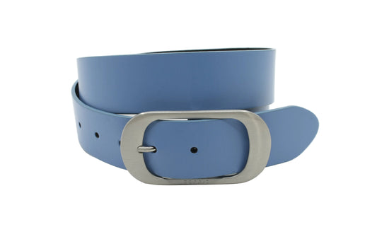 Dames riem lichtblauw - Basic leren riem 4cm met zilveren gesp