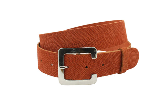 Dames riem oranje - Basic leren riem 4cm met zilverkleurige gesp