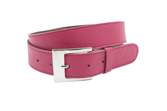 Dames riem fuchsia - Basic leren riem 4cm met zilveren gesp