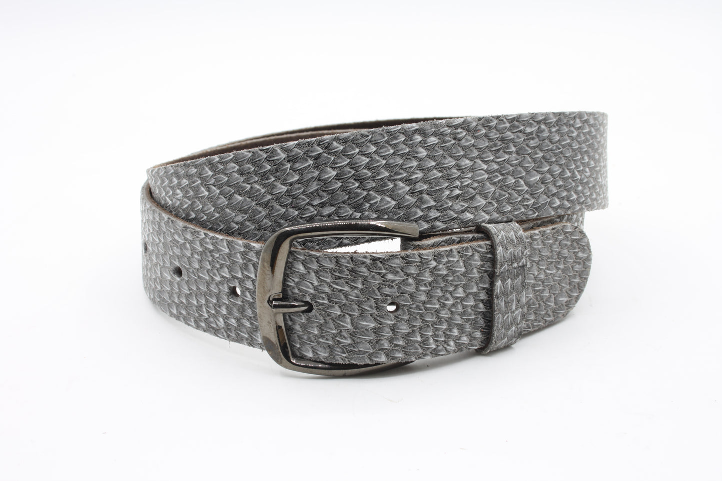 Dames riem grijs - Basic leren riem 4cm met reptielprint